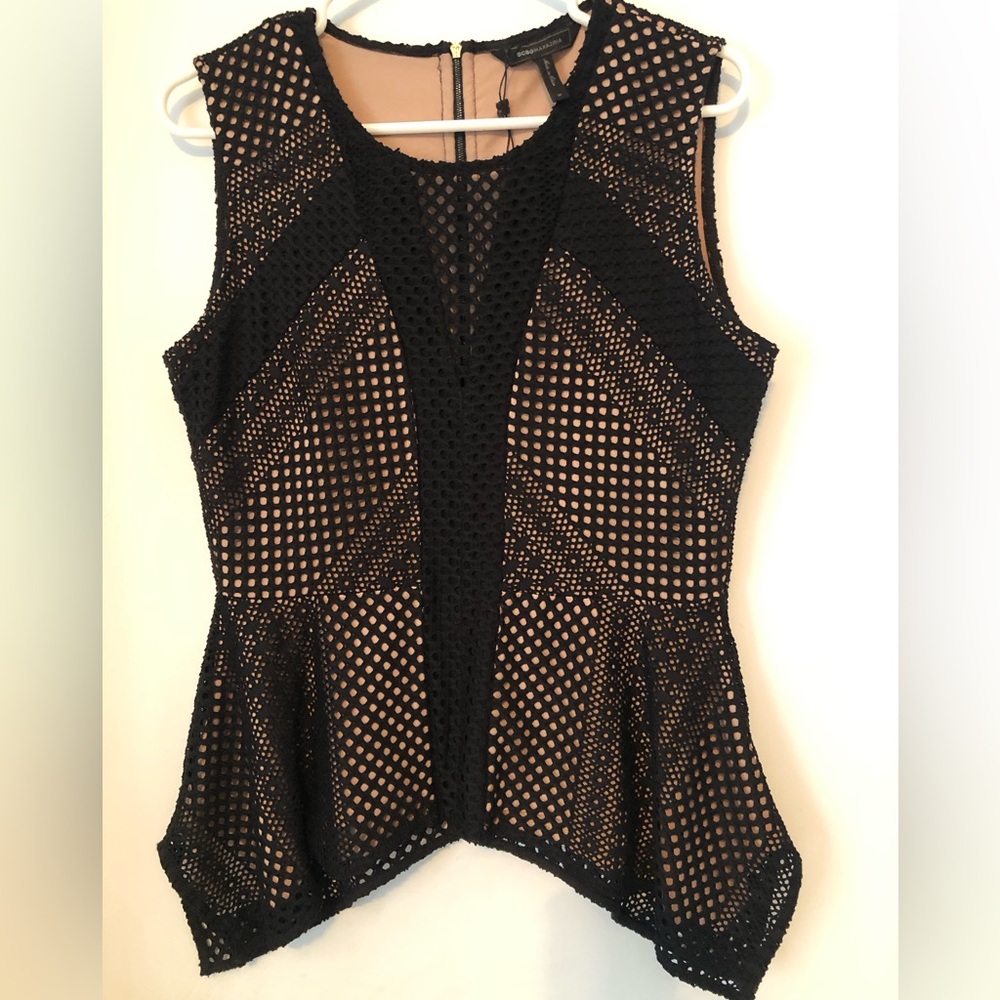 BCBGMaxAzria Black Crochet Peplum Camisole
